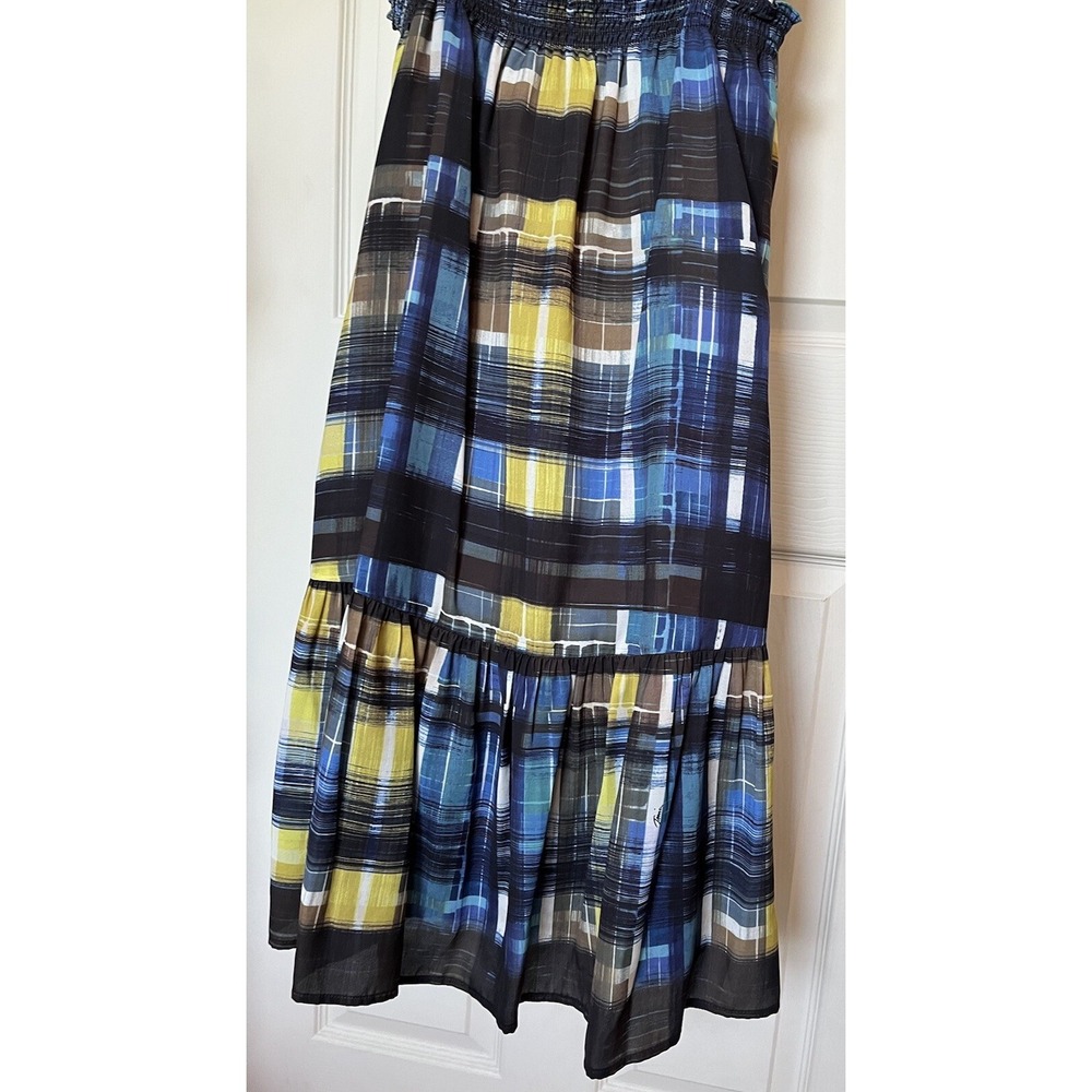 Trina Turk Maryiah Slip Dress V Neck Drop Waist Blue Watercolor Plaid Size 6 NWT - Picture 6 of 9